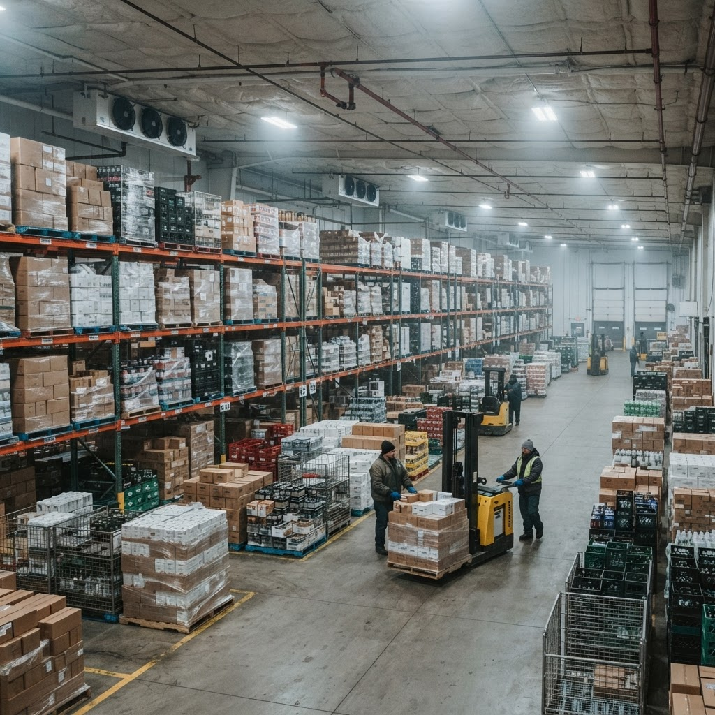 Food and beverage cargo in refrigerated storage
