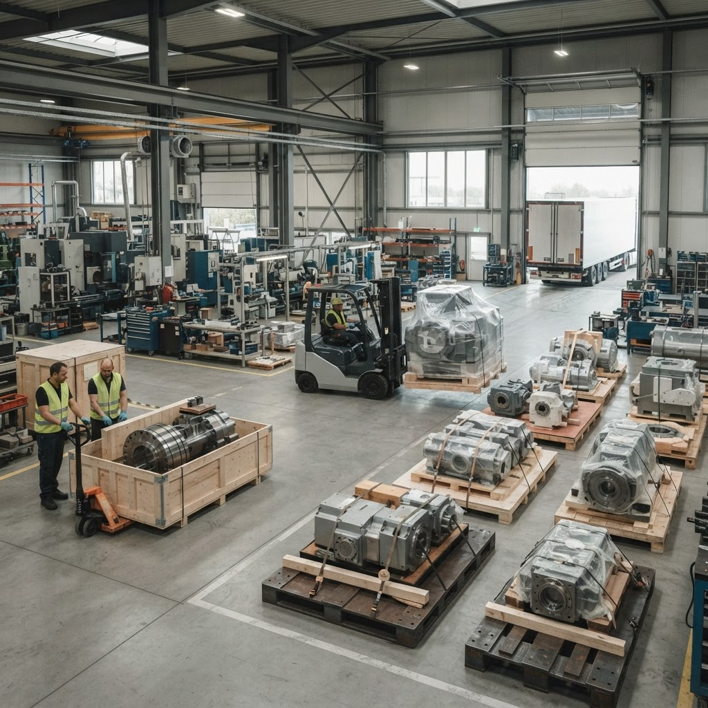 Industrial components on a manufacturing floor